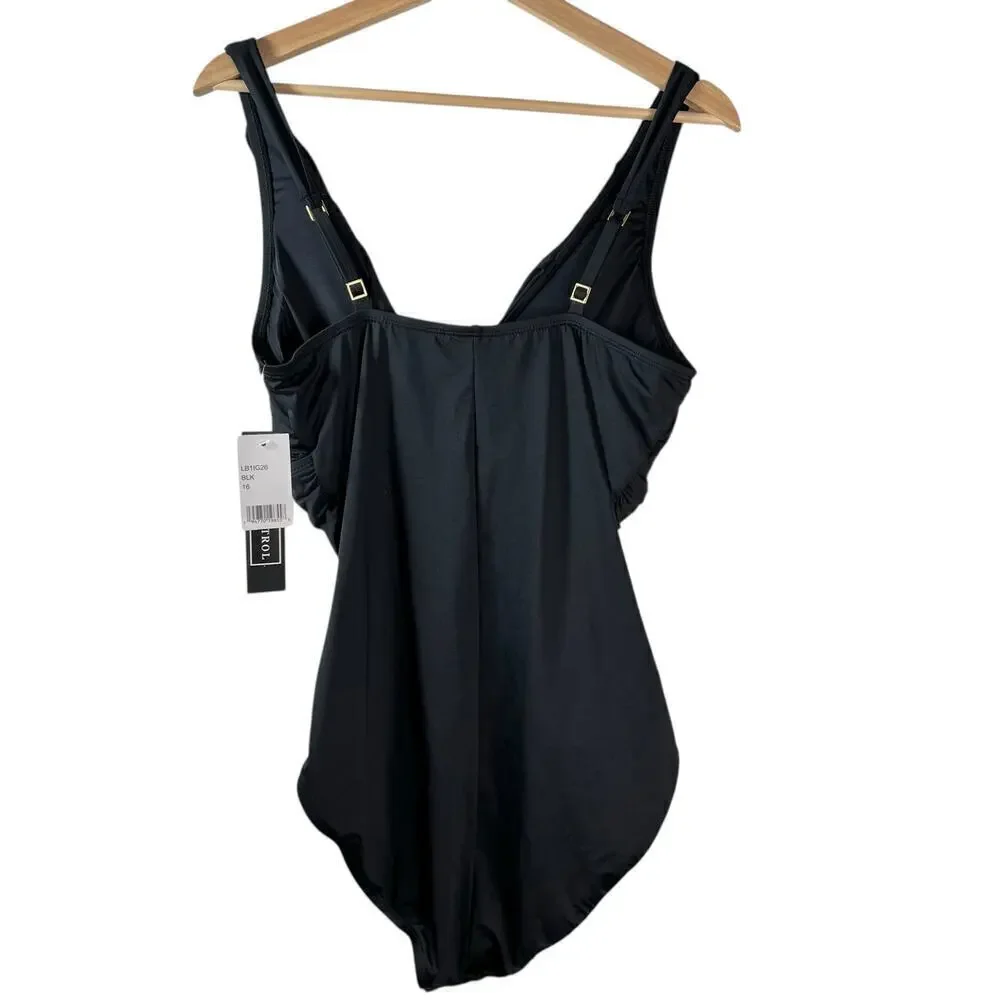 New Women’s La Blanca Island Goddess Ruffle One Piece Swimsuit Size 16